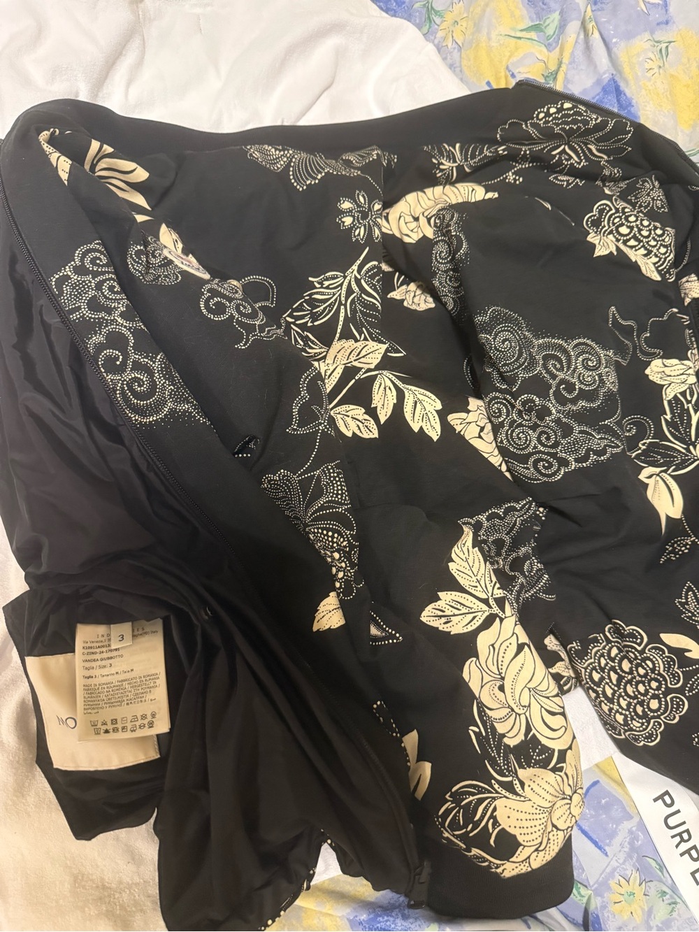 Moncler Black Top with Cream Floral Print